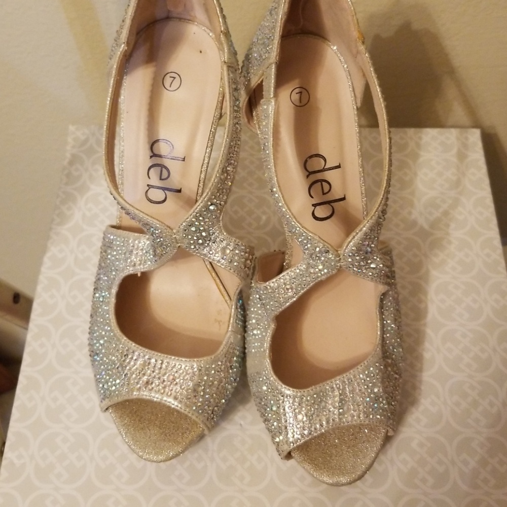 Silver rhinestone glitter high heel sandals